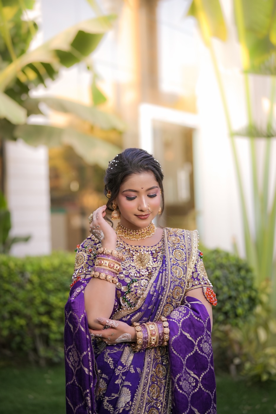 Purple saree bridal look