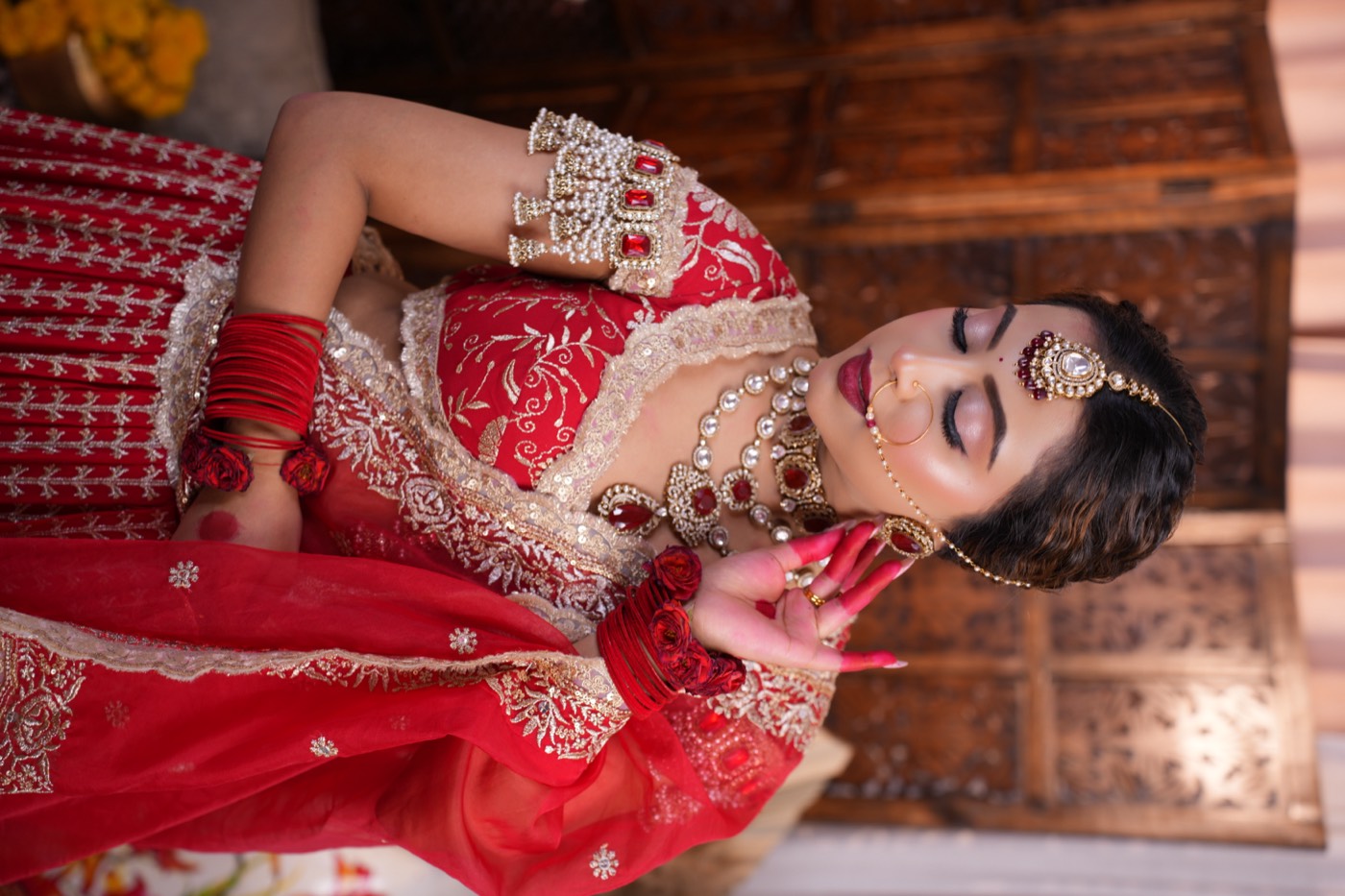 Red bridal look