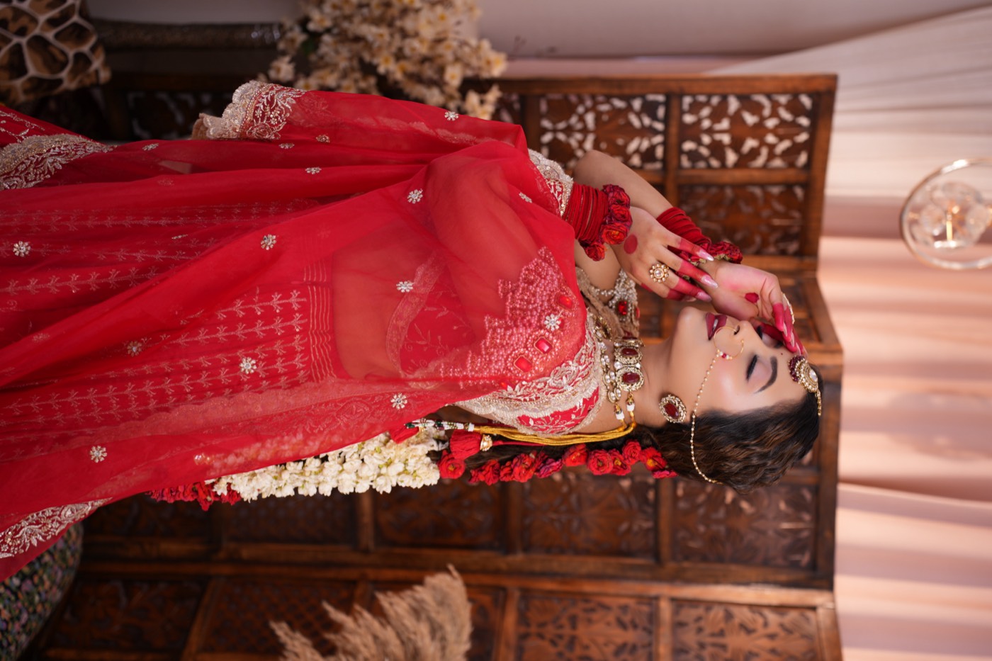 Red lehenga bridal look